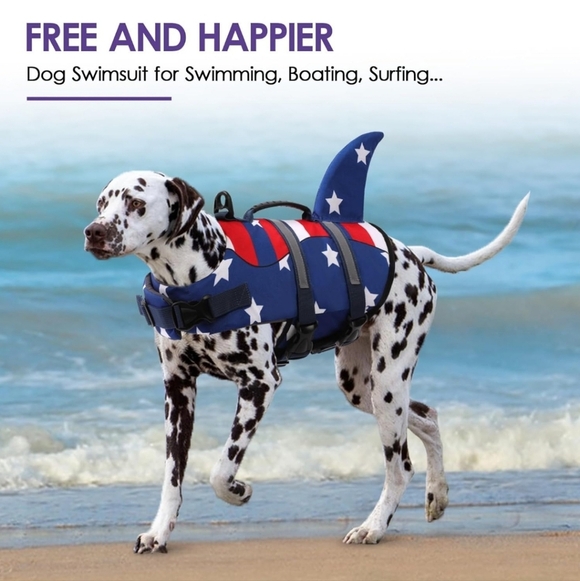 Patriotic Dog Life Jacket with Shark Fin New - Picture 2 of 14